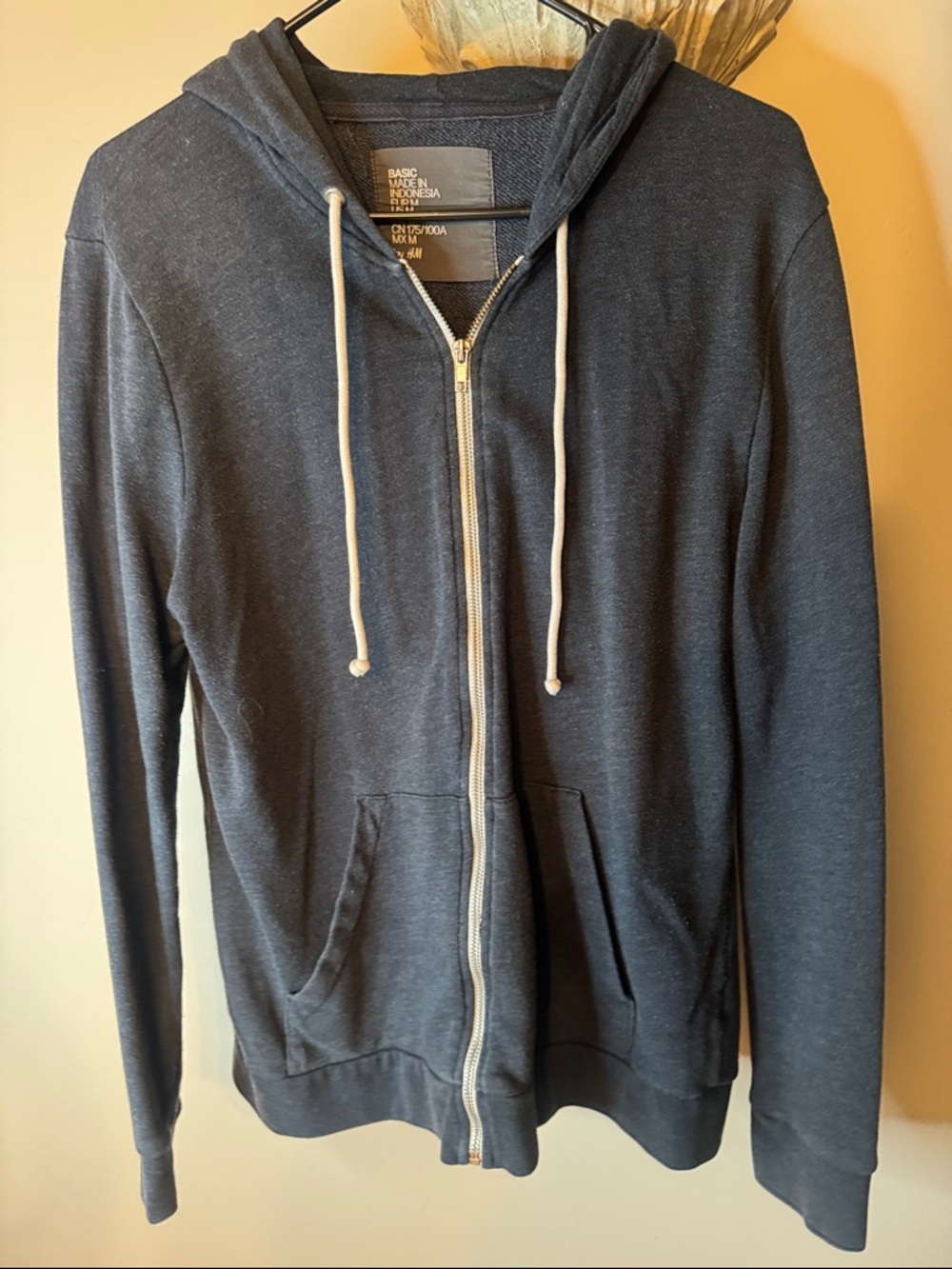 Men's Charcoal Full-Zip Hoodie Sweater with Drawstring Hood